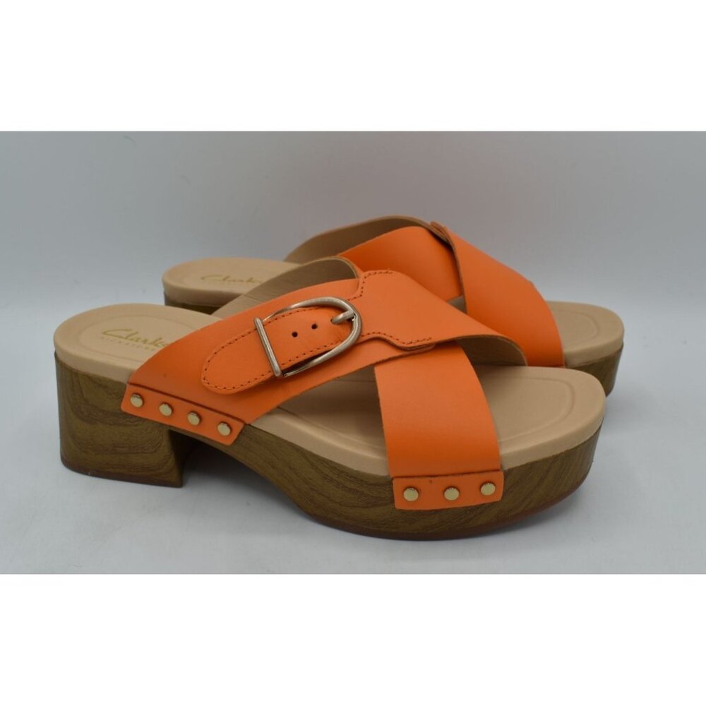 Clarks Womens Size 7.5 Sivanne Walk Orange Leather Open Toe Comfort Sandal Shoes - Picture 3 of 14